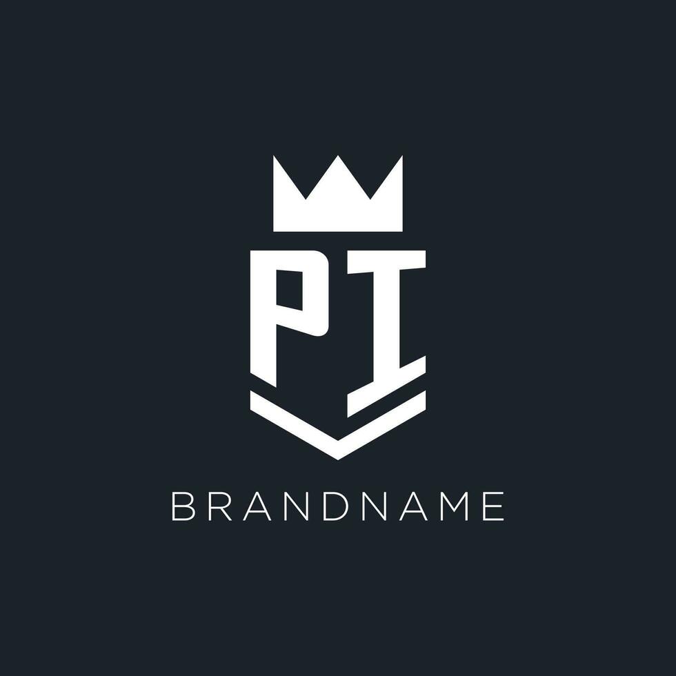 PI logo with shield and crown, initial monogram logo design vector