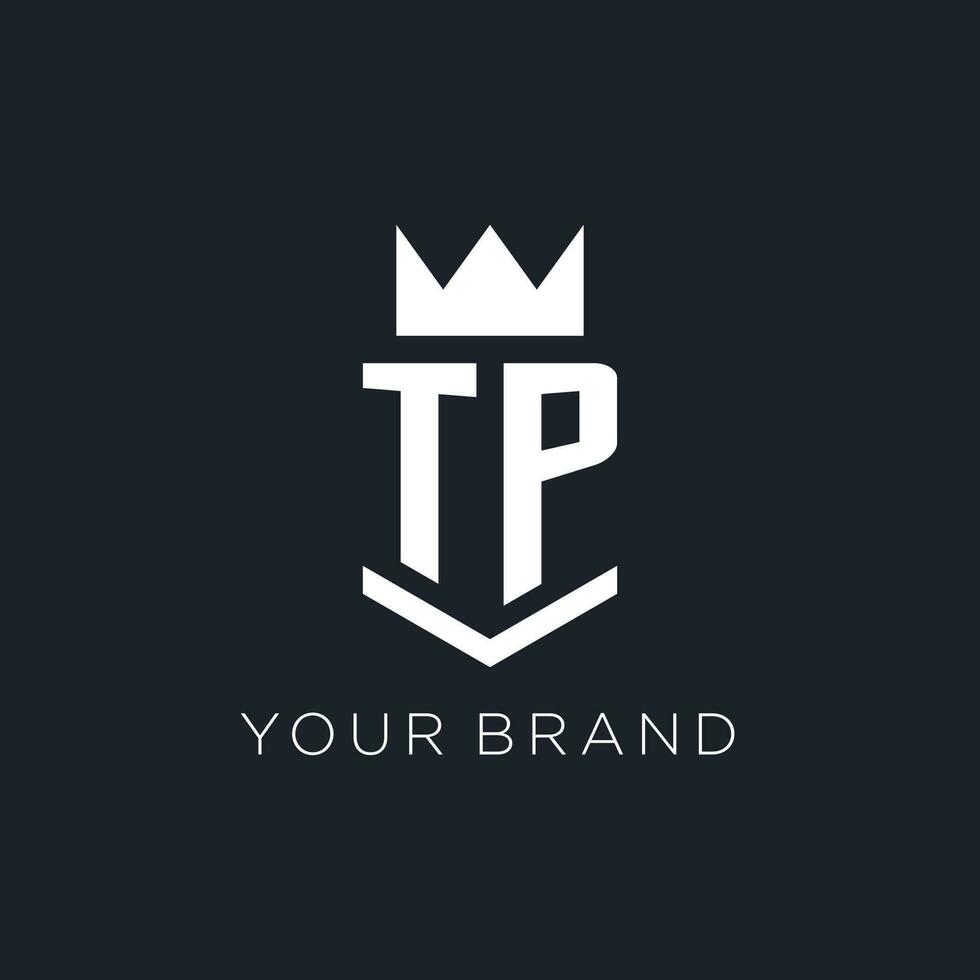TP logo with shield and crown, initial monogram logo design vector