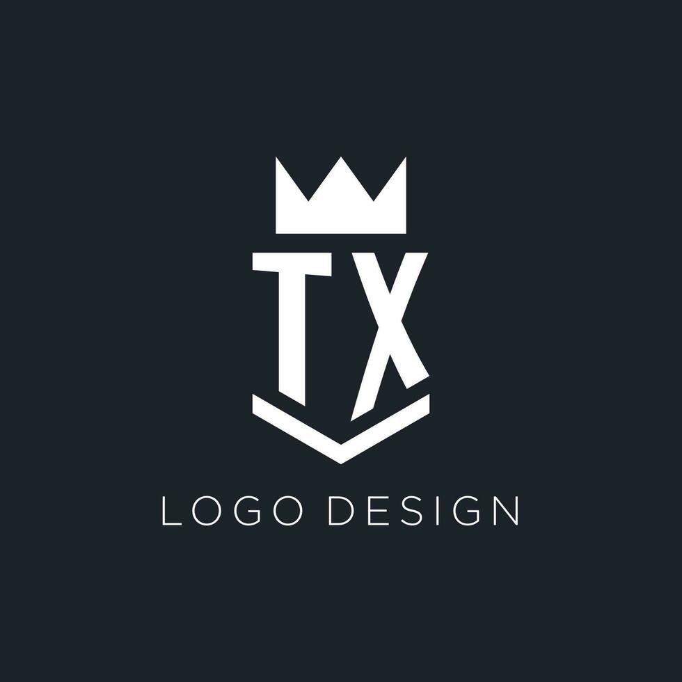 TX logo with shield and crown, initial monogram logo design vector