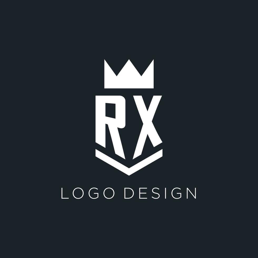 rx logo con proteger y corona, inicial monograma logo diseño vector