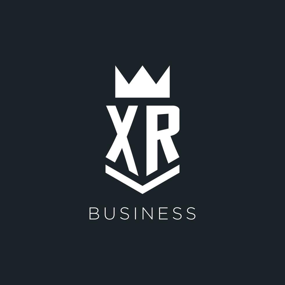 XR logo with shield and crown, initial monogram logo design vector