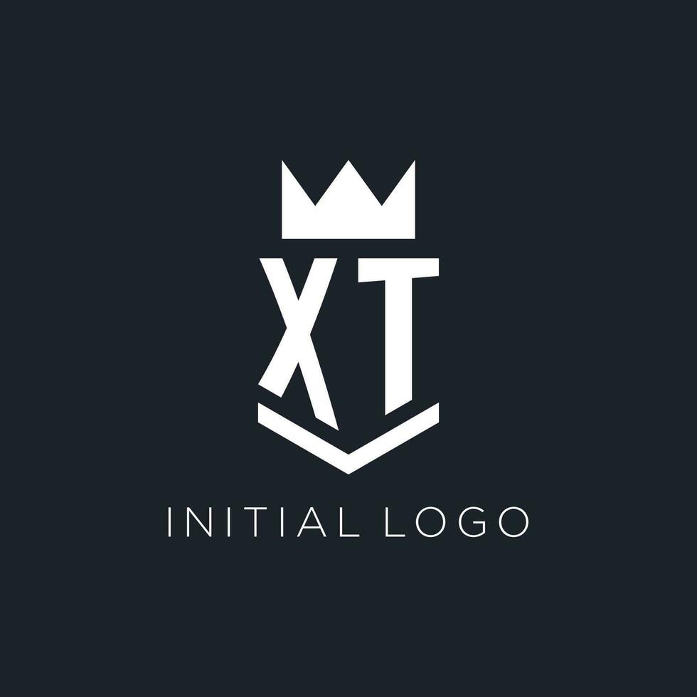 XT logo with shield and crown, initial monogram logo design vector