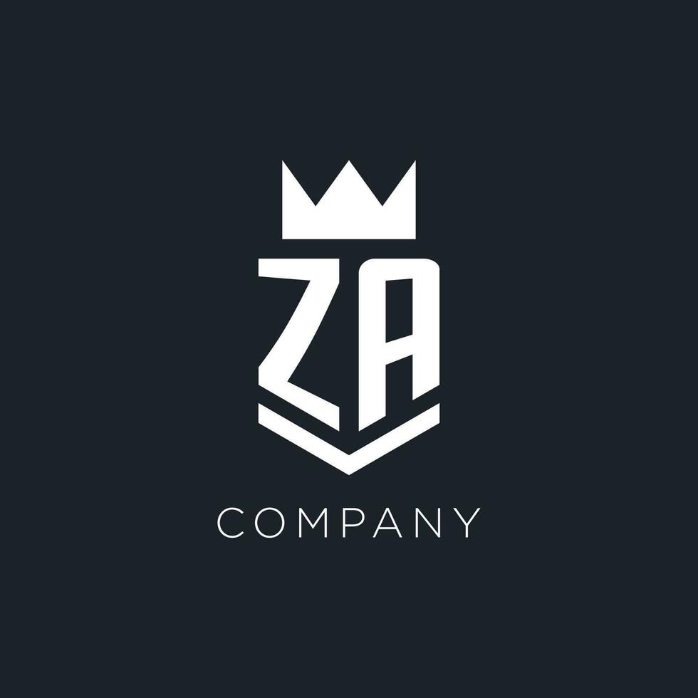 ZA logo with shield and crown, initial monogram logo design vector
