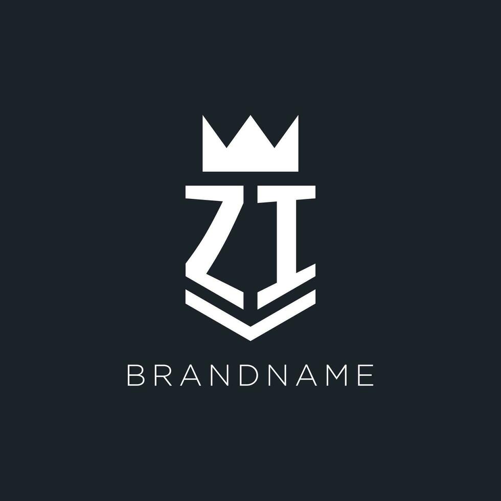 ZI logo with shield and crown, initial monogram logo design vector
