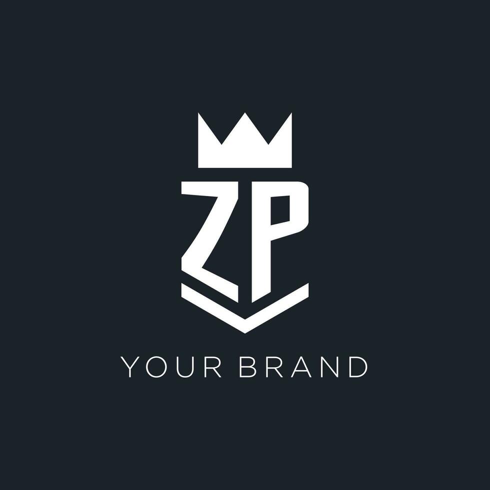 ZP logo with shield and crown, initial monogram logo design vector