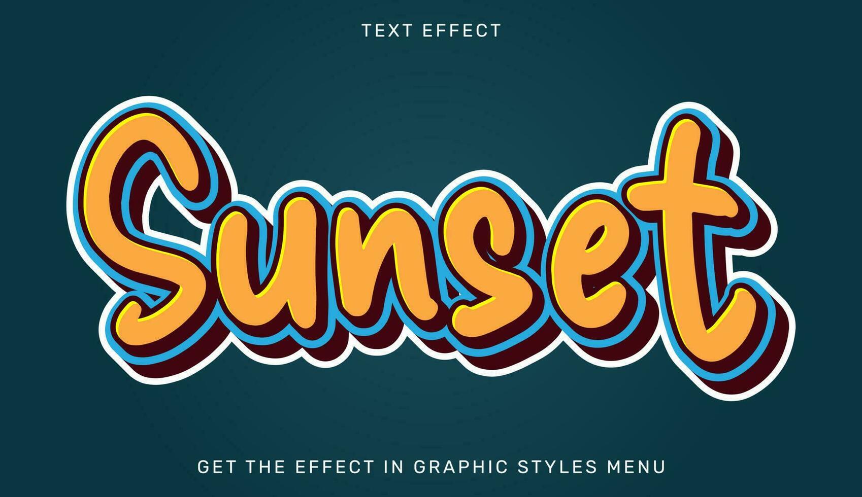 Sunset text effect template in 3d style vector