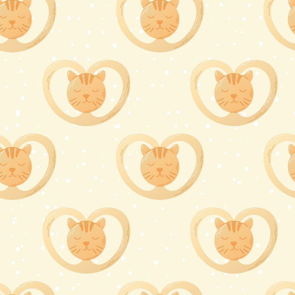 Baby pacifier with a picture of a cat, flat style. Vector seamless cartoon pattern.