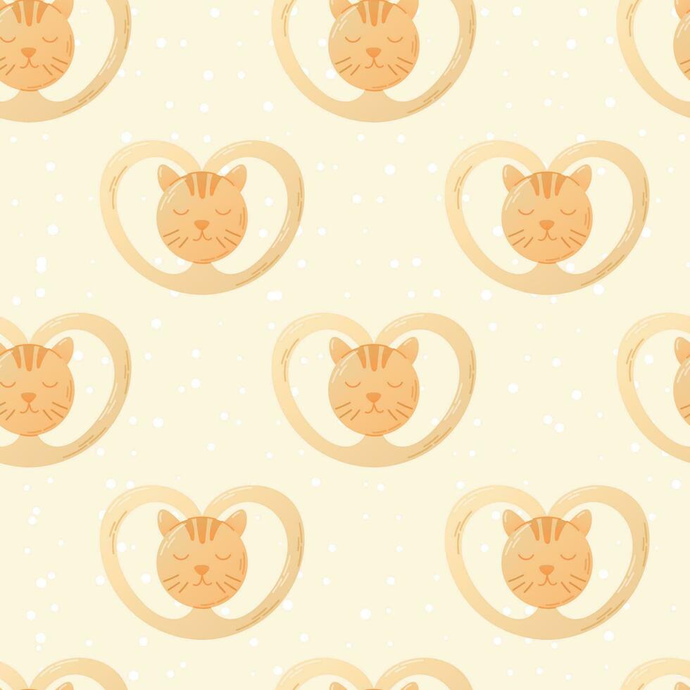 Baby pacifier with a picture of a cat, flat style. Vector seamless cartoon pattern.