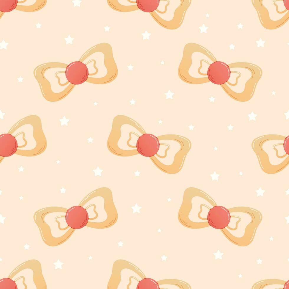 Baby nipple in the form of a bow, flat style. Vector seamless cartoon pattern.