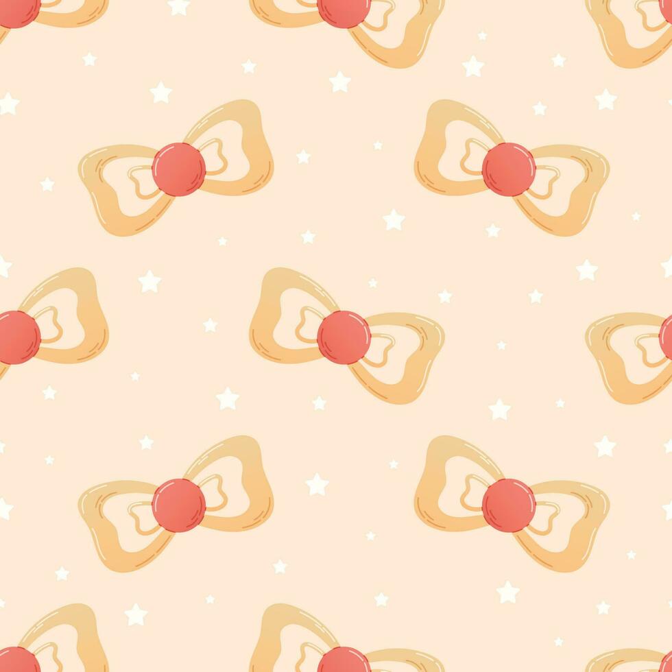 Baby nipple in the form of a bow, flat style. Vector seamless cartoon pattern.