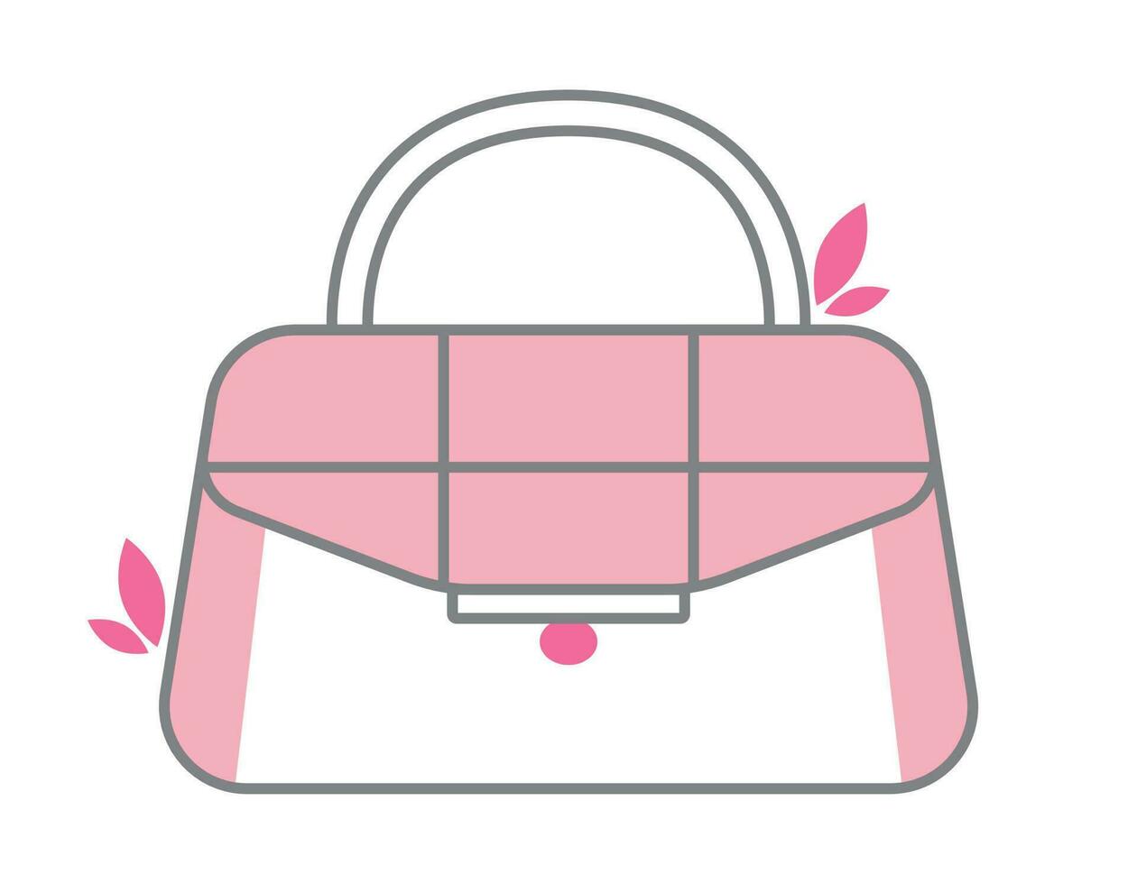 Vector isolated flat pink icon of a fashionable women handbag.