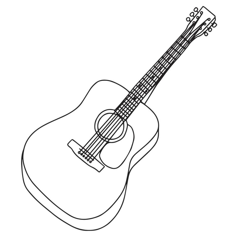 Acoustic guitar in doodle style. Guitar isolated on white background. Vector illustration.