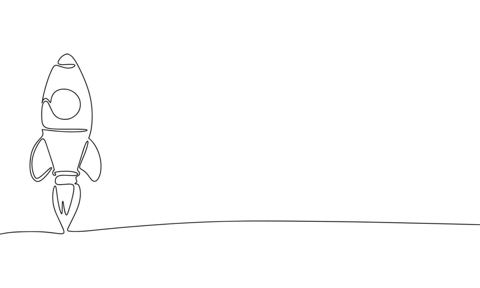 One line continuous rocket. Rocket is flying. Vector line art outline illustration.