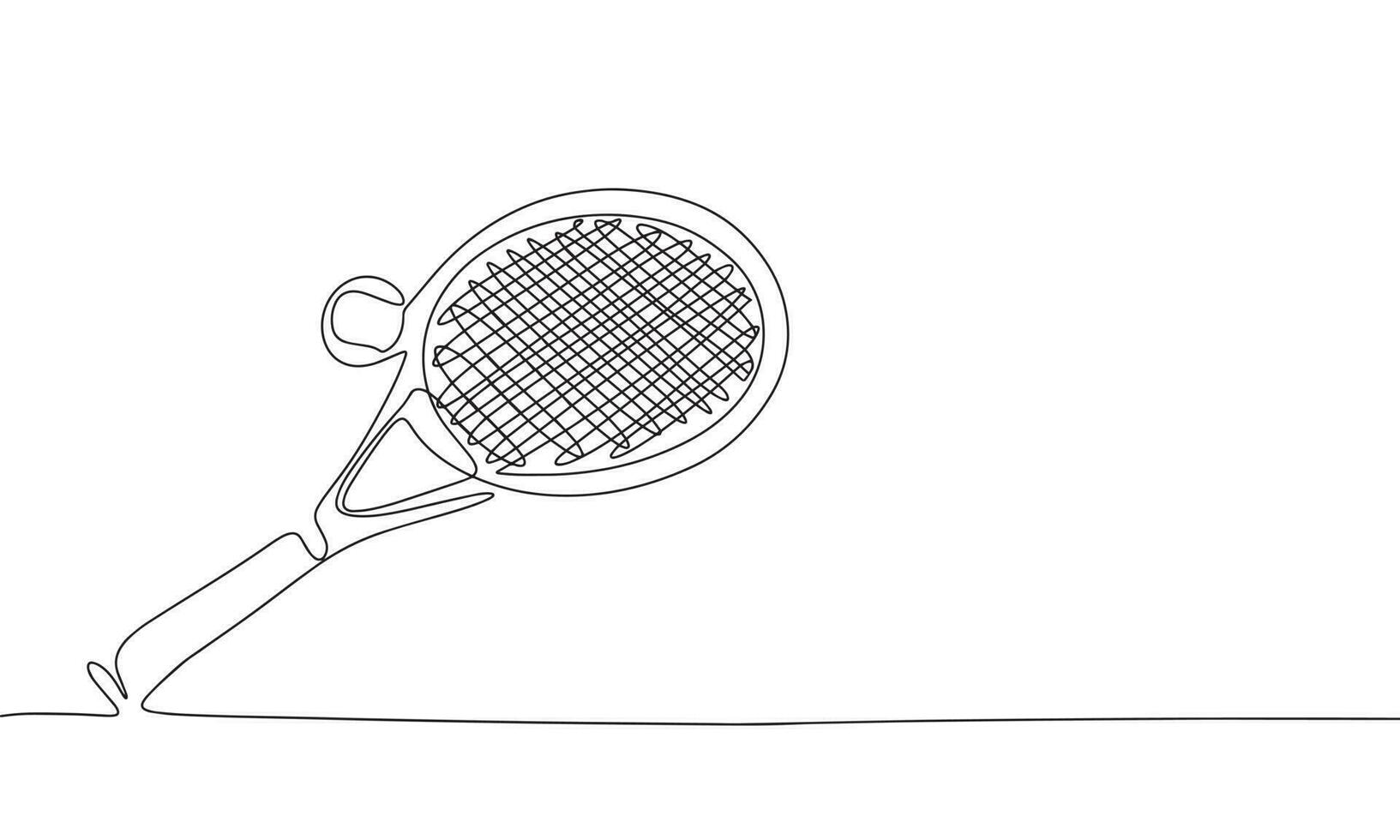 A tennis racket and ball in one line continuous style. Line art outline tennis game vector illustration.