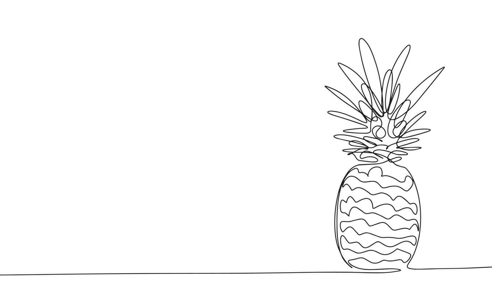 One line continuous pineapple. Tropical fruit. Vector line art outline illustration.