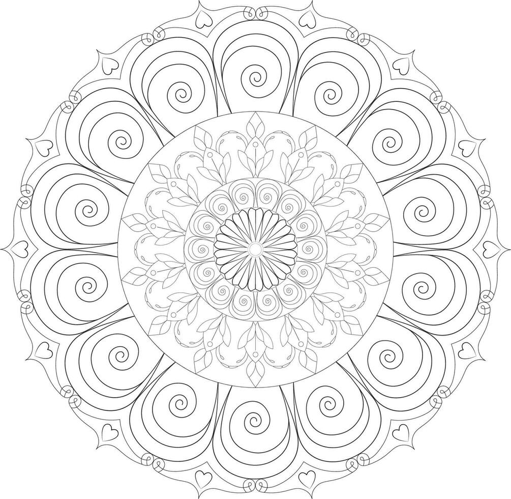 Vector drawing for coloring book. Geometric floral pattern. Contour drawing on a white background. Mandala.