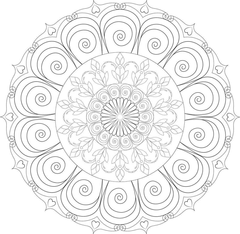 Vector drawing for coloring book. Geometric floral pattern. Contour drawing on a white background. Mandala.