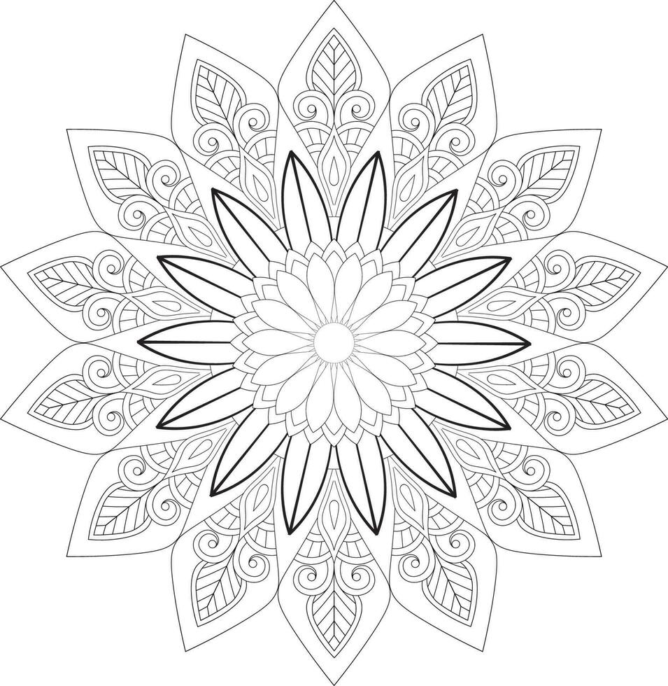 Vector drawing for coloring book. Geometric floral pattern. Contour drawing on a white background. Mandala.