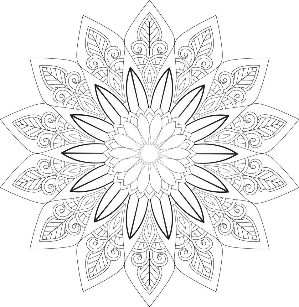 Vector drawing for coloring book. Geometric floral pattern. Contour drawing on a white background. Mandala.