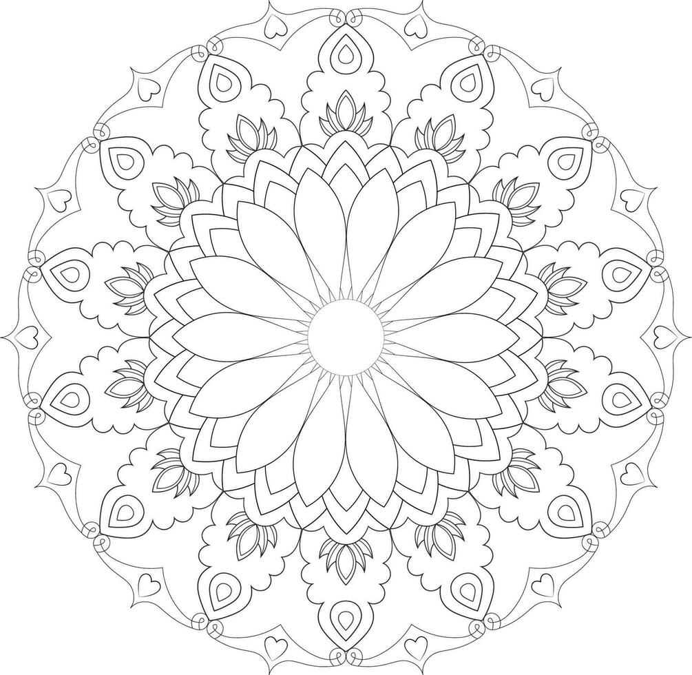 Vector drawing for coloring book. Geometric floral pattern. Contour drawing on a white background. Mandala.