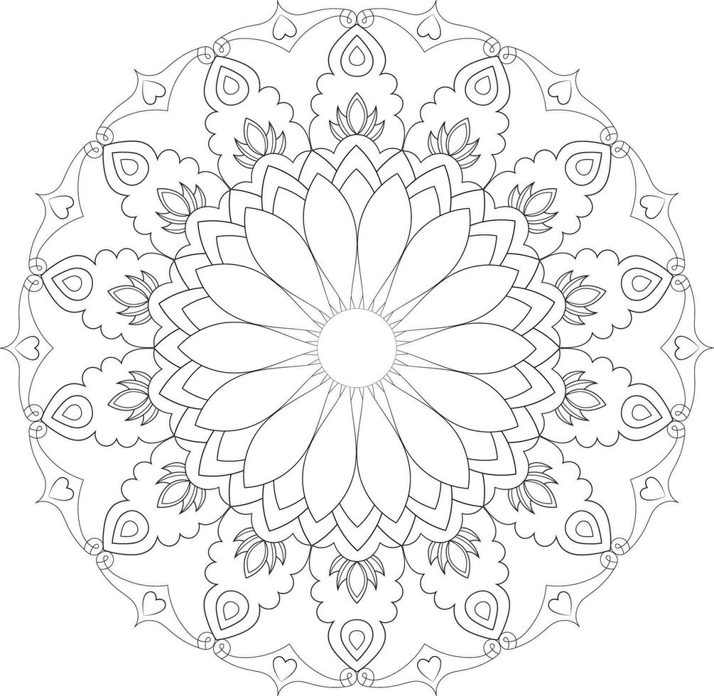 Vector drawing for coloring book. Geometric floral pattern. Contour drawing on a white background. Mandala.