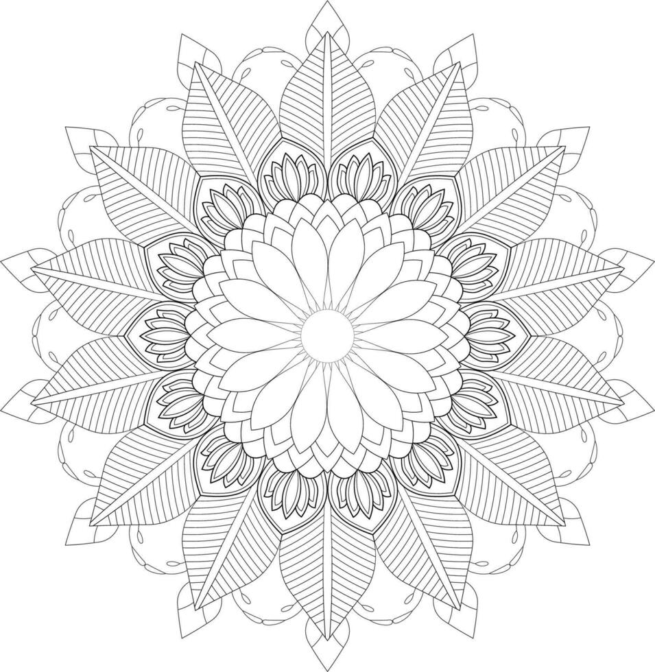 Vector drawing for coloring book. Geometric floral pattern. Contour drawing on a white background. Mandala.