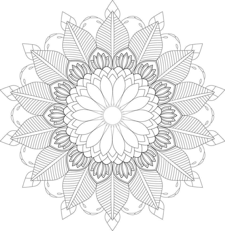 Vector drawing for coloring book. Geometric floral pattern. Contour drawing on a white background. Mandala.