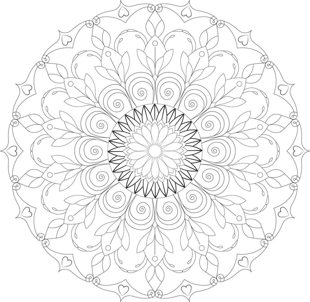 Vector drawing for coloring book. Geometric floral pattern. Contour drawing on a white background. Mandala.