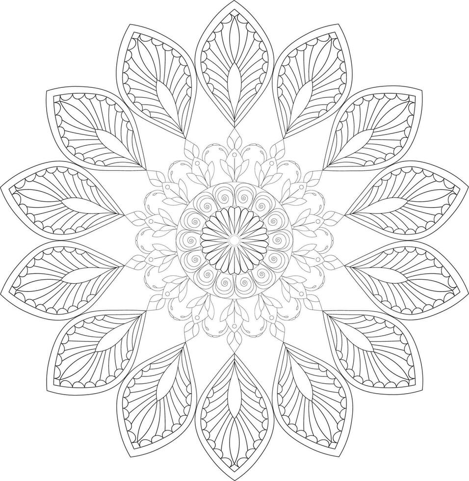 Vector drawing for coloring book. Geometric floral pattern. Contour drawing on a white background. Mandala.