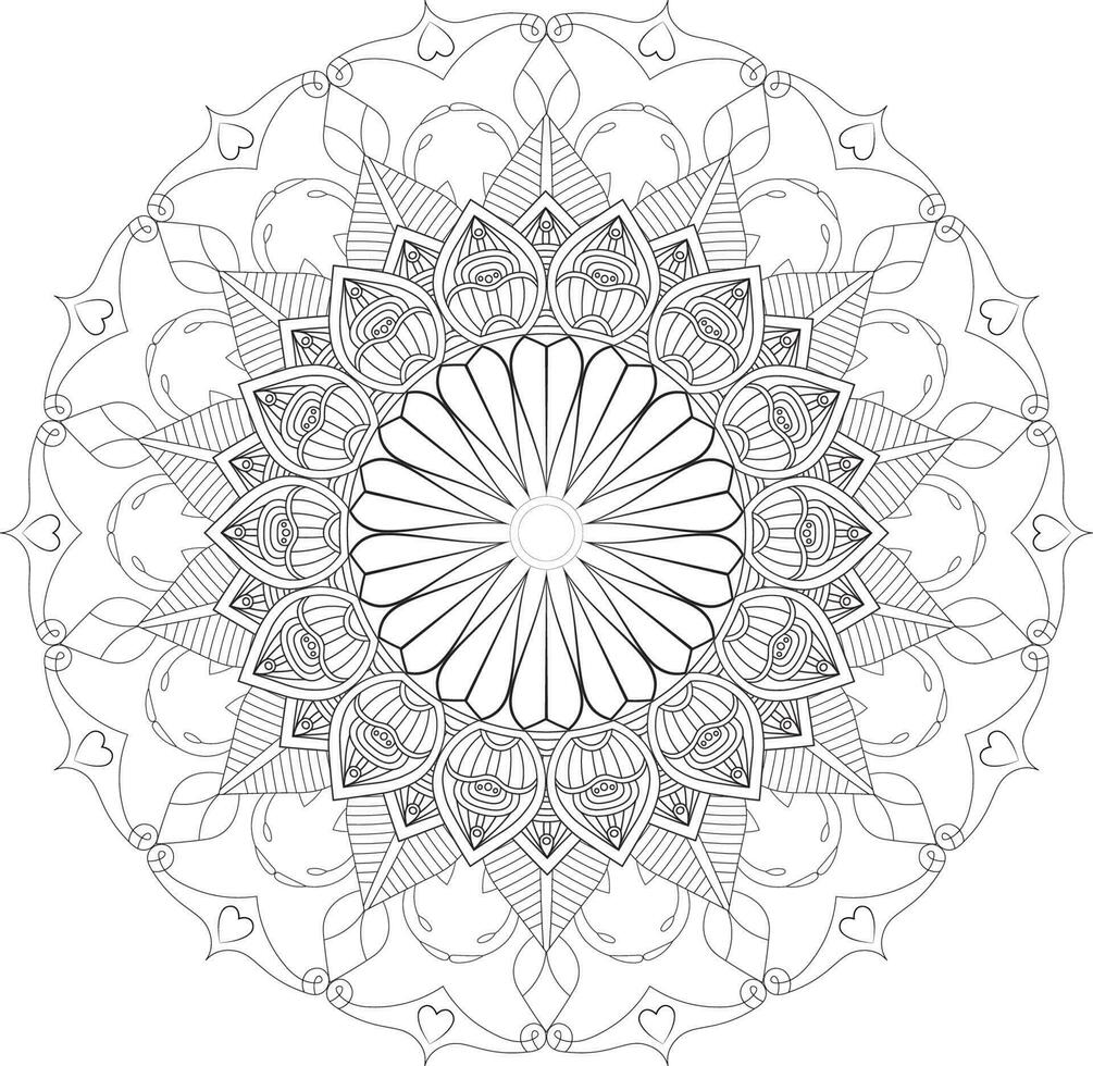 Vector drawing for coloring book. Geometric floral pattern. Contour drawing on a white background. Mandala.