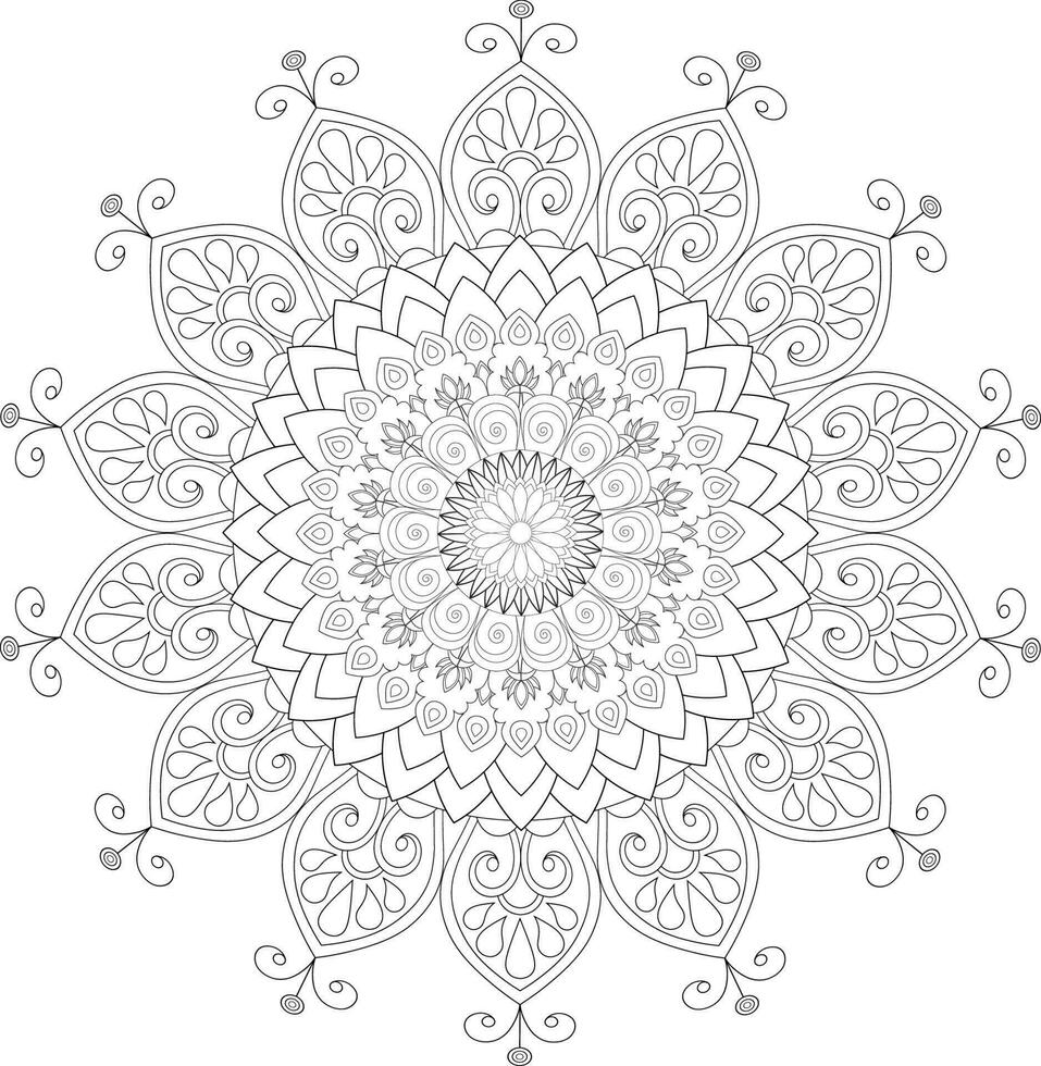 Vector drawing for coloring book. Geometric floral pattern. Contour drawing on a white background. Mandala.