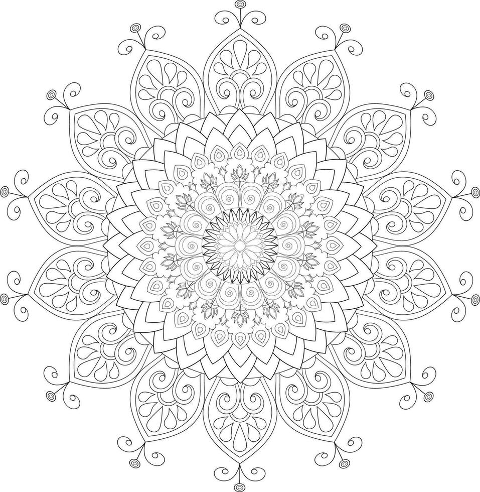 Vector drawing for coloring book. Geometric floral pattern. Contour drawing on a white background. Mandala.