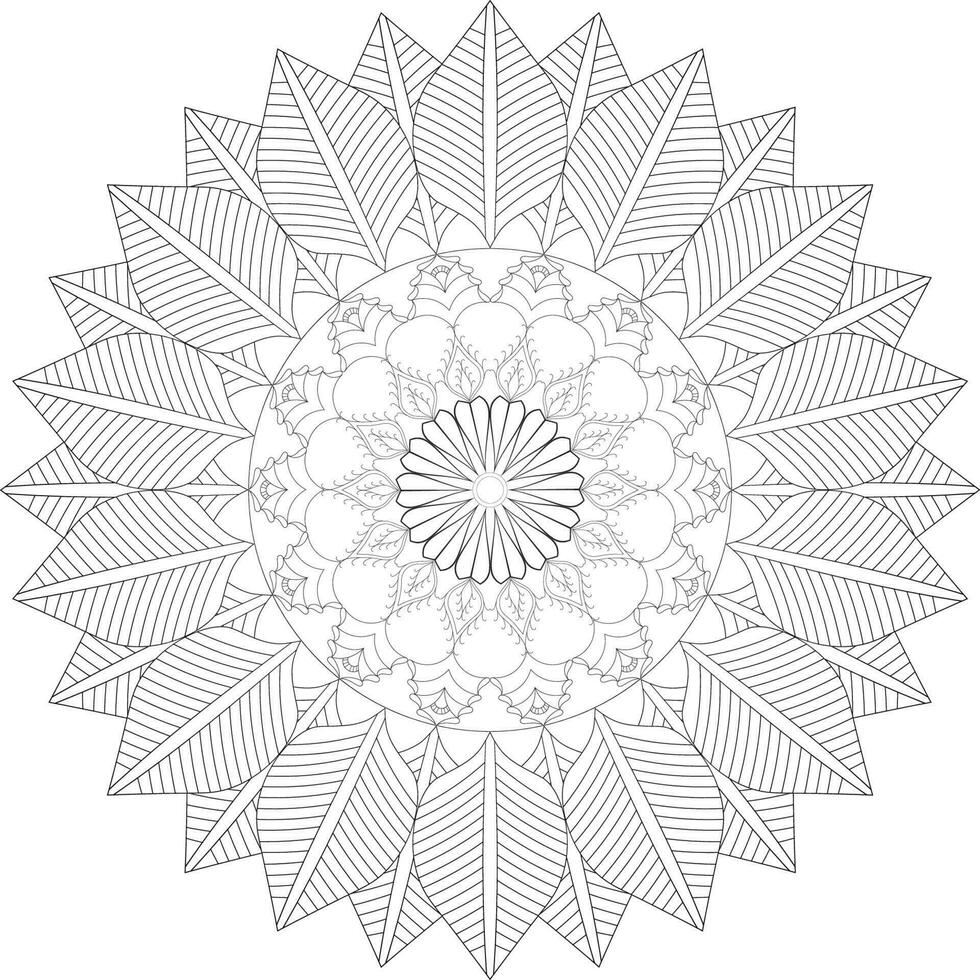Vector drawing for coloring book. Geometric floral pattern. Contour drawing on a white background. Mandala.