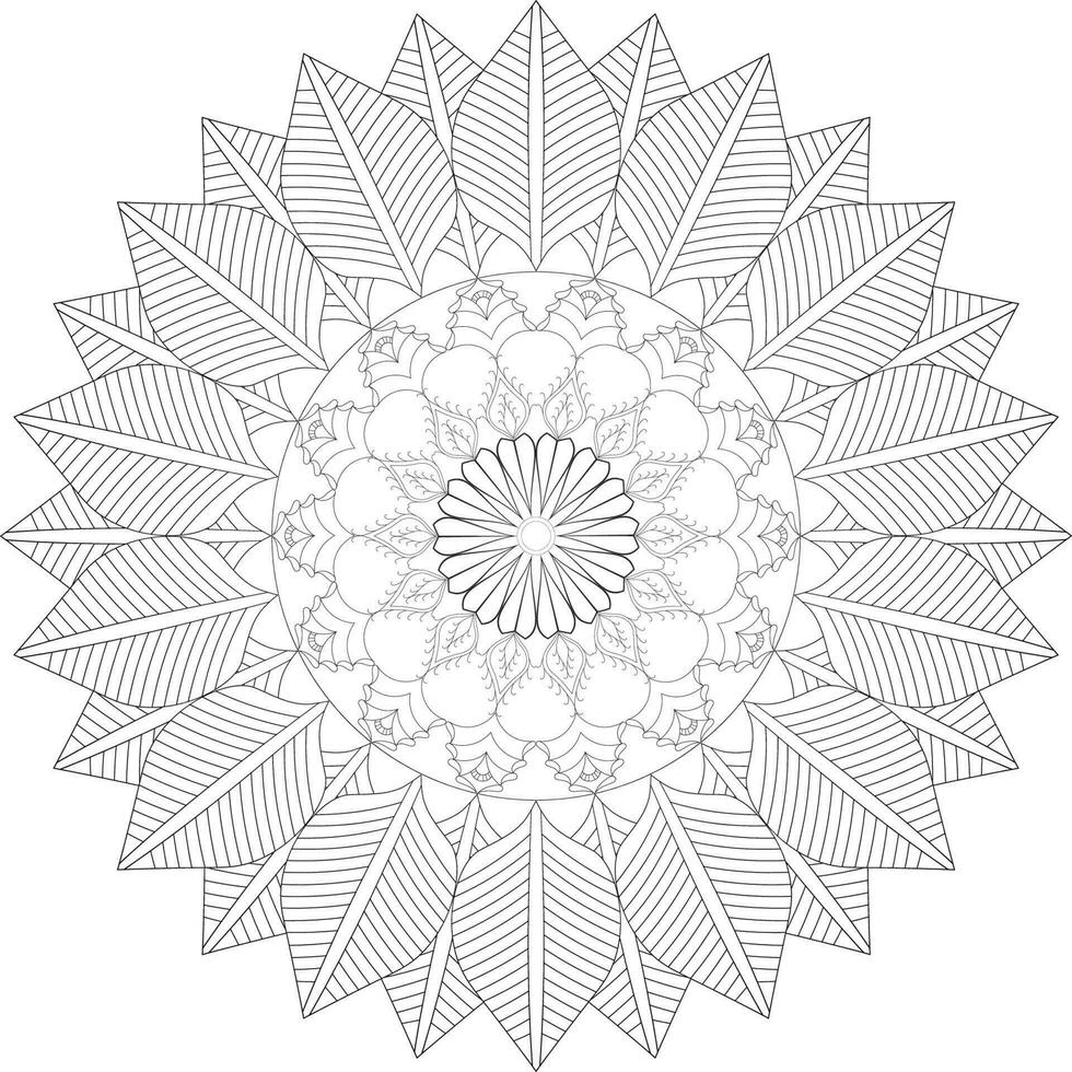 Vector drawing for coloring book. Geometric floral pattern. Contour drawing on a white background. Mandala.