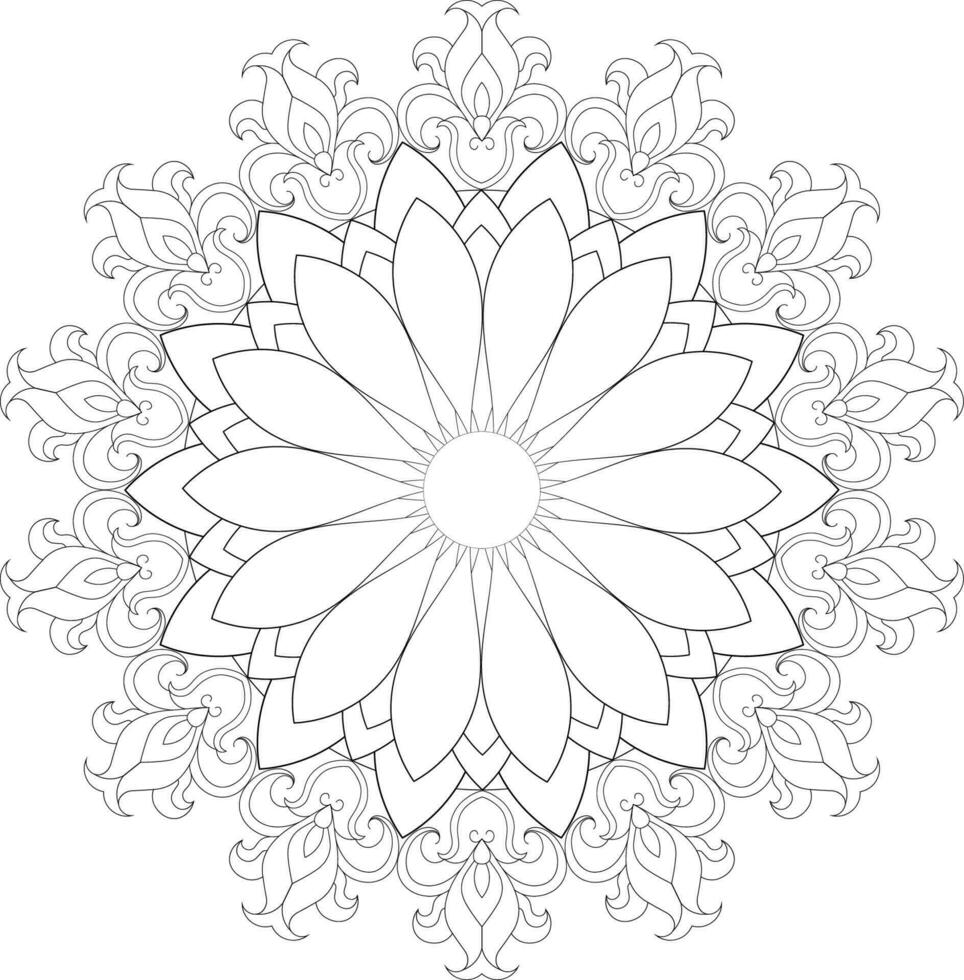 Vector drawing for coloring book. Geometric floral pattern. Contour drawing on a white background. Mandala.