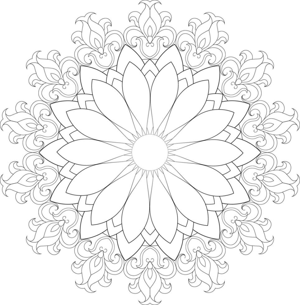 Vector drawing for coloring book. Geometric floral pattern. Contour drawing on a white background. Mandala.