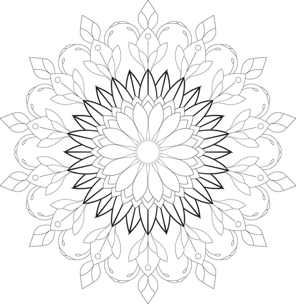 Vector drawing for coloring book. Geometric floral pattern. Contour drawing on a white background. Mandala.