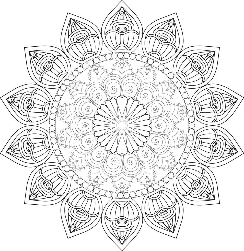 Vector drawing for coloring book. Geometric floral pattern. Contour drawing on a white background. Mandala.