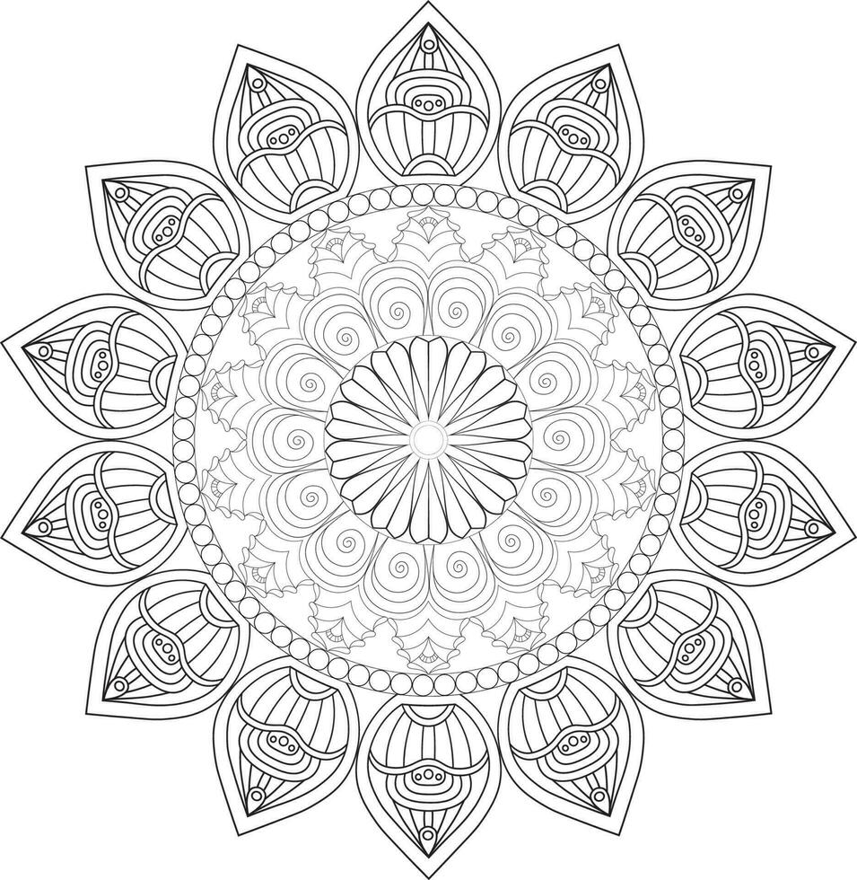 Vector drawing for coloring book. Geometric floral pattern. Contour drawing on a white background. Mandala.