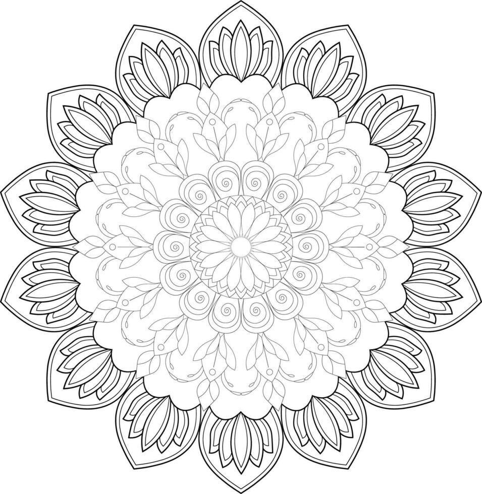 Vector drawing for coloring book. Geometric floral pattern. Contour drawing on a white background. Mandala.