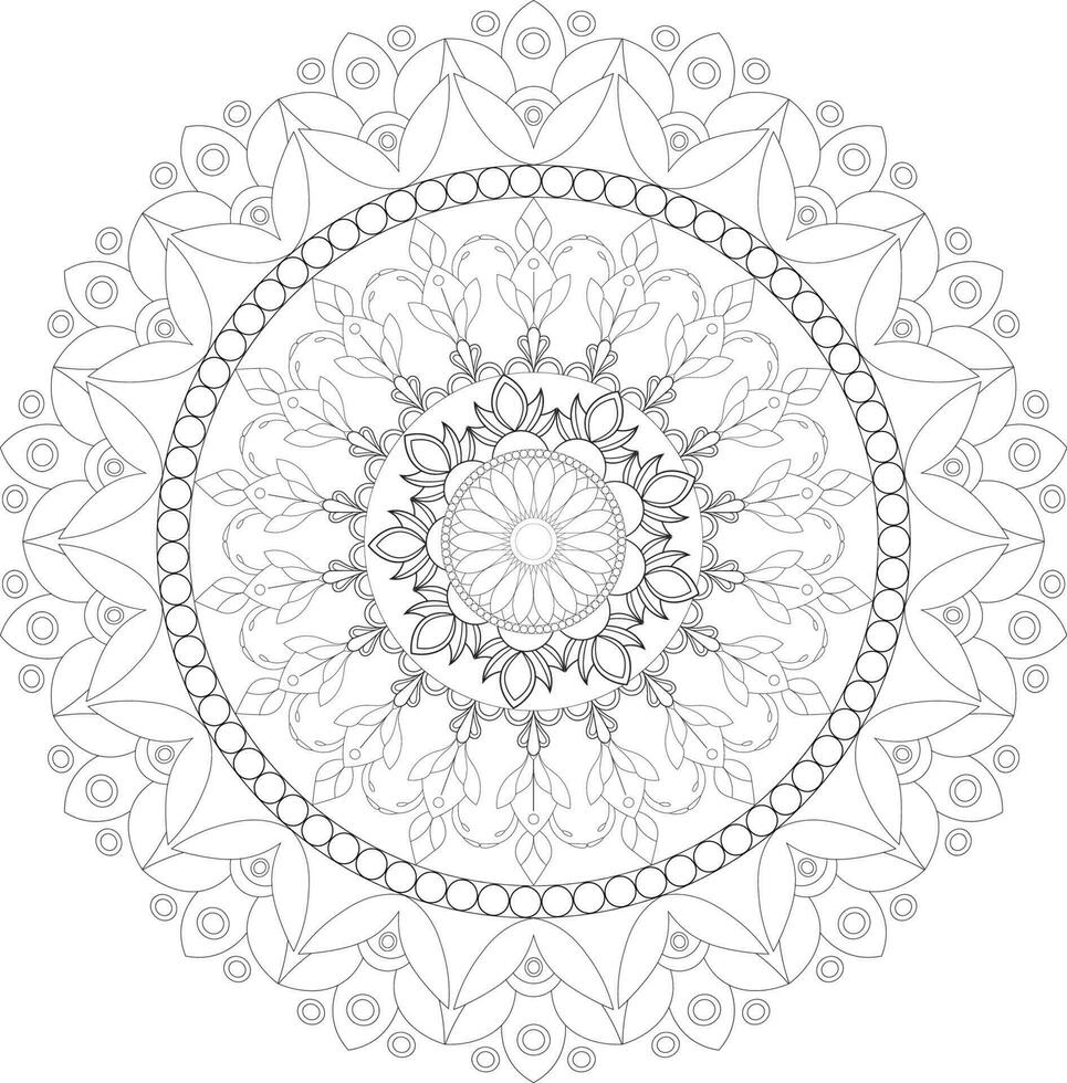 Vector drawing for coloring book. Geometric floral pattern. Contour drawing on a white background. Mandala.
