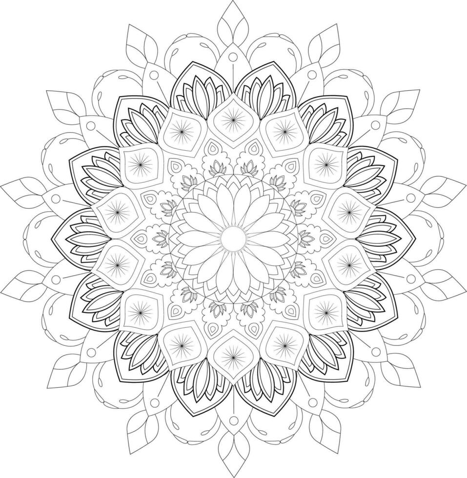 Vector drawing for coloring book. Geometric floral pattern. Contour drawing on a white background. Mandala.