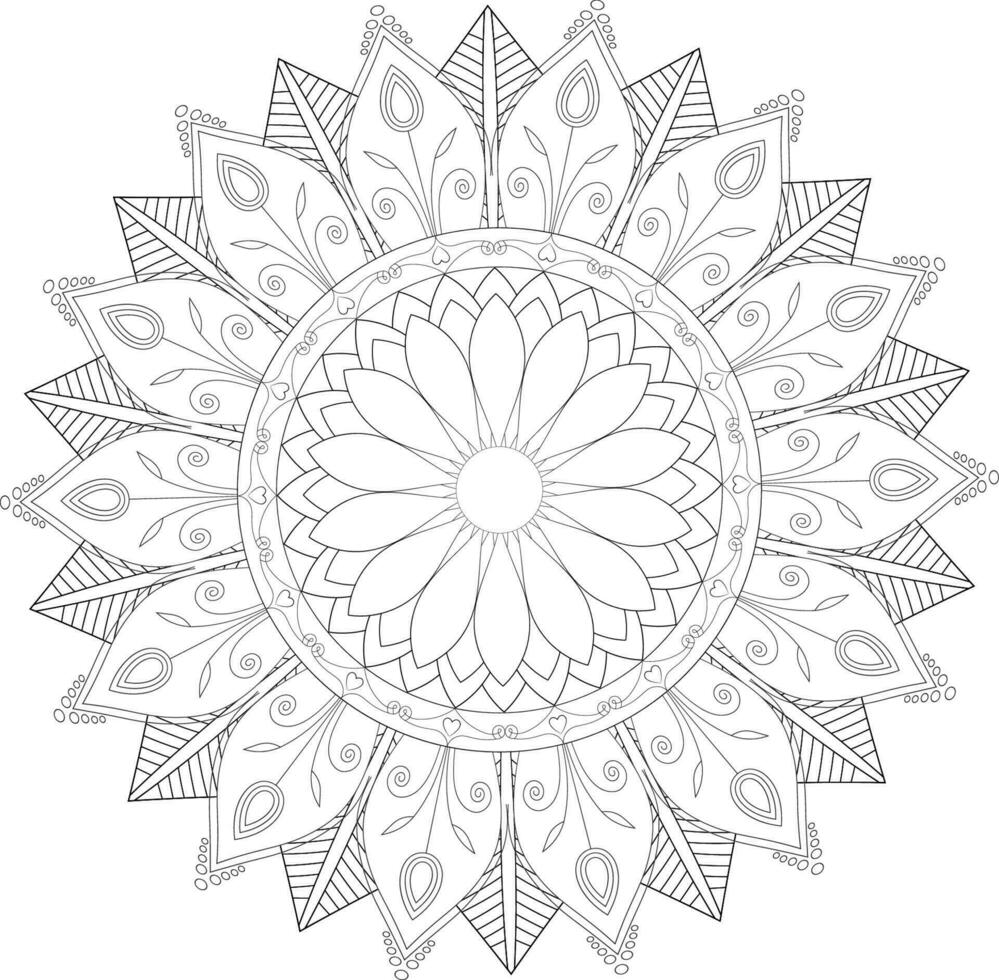 Vector drawing for coloring book. Geometric floral pattern. Contour drawing on a white background. Mandala.