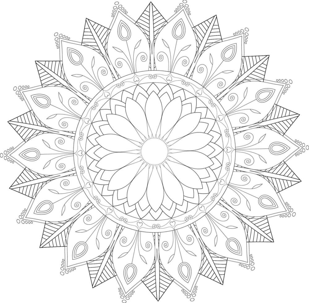 Vector drawing for coloring book. Geometric floral pattern. Contour drawing on a white background. Mandala.