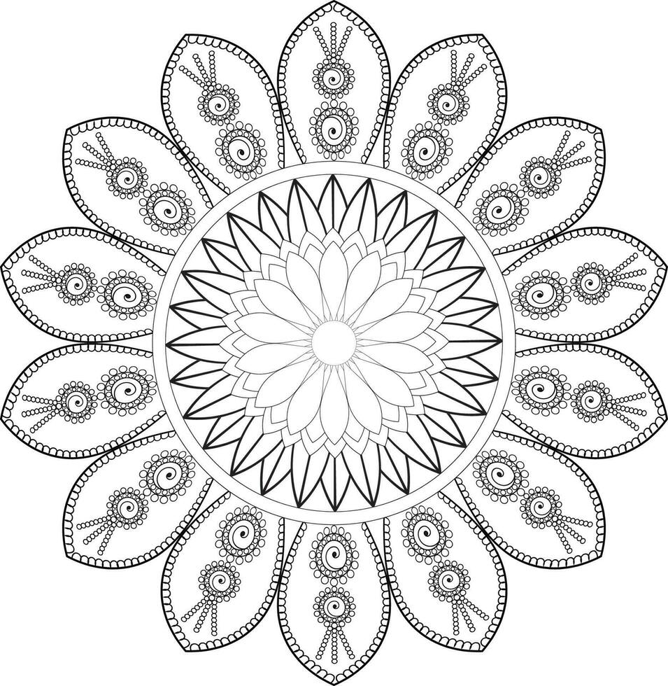 Vector drawing for coloring book. Geometric floral pattern. Contour drawing on a white background. Mandala.