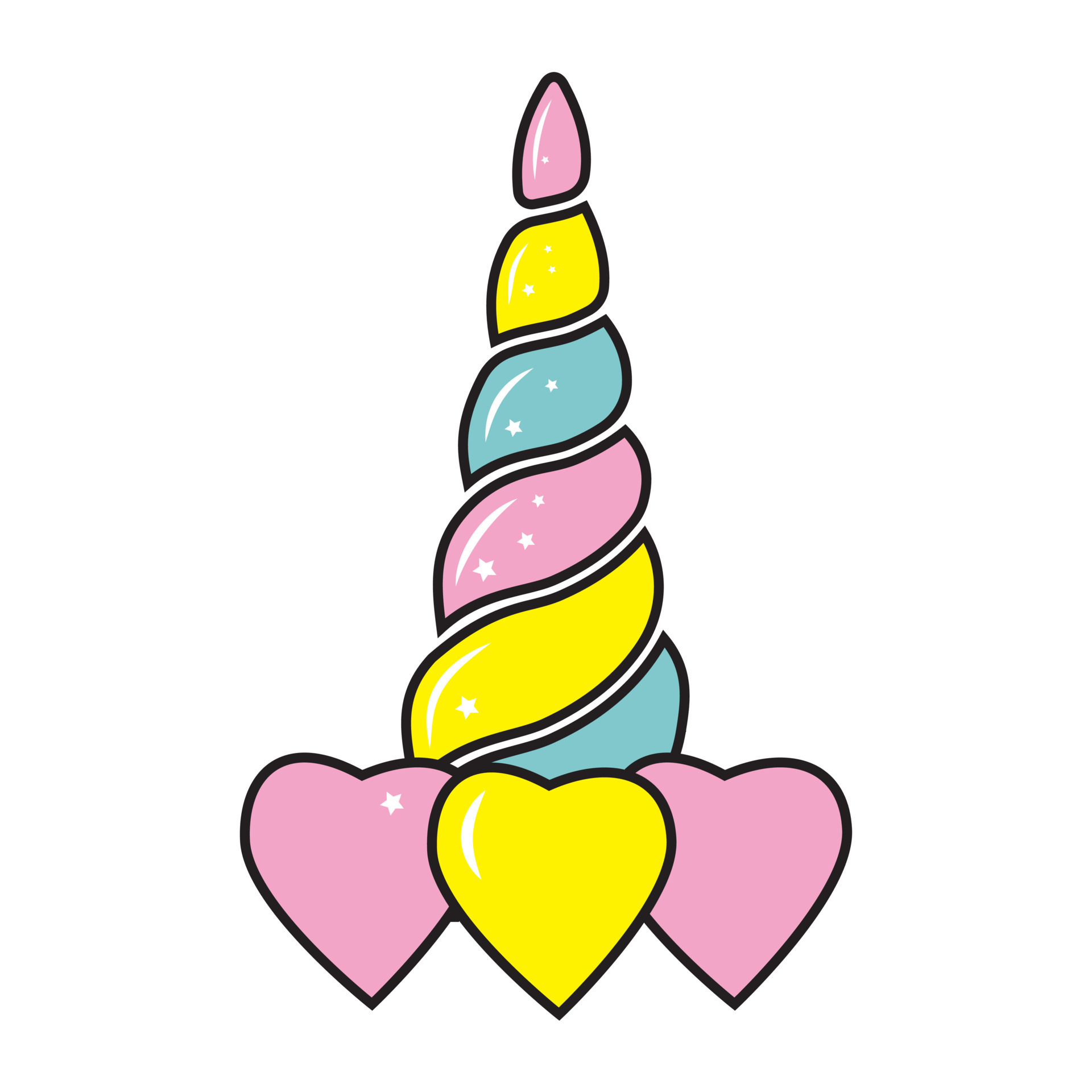 Colored unicorn horn. Color isolated vector illustration in cartoon