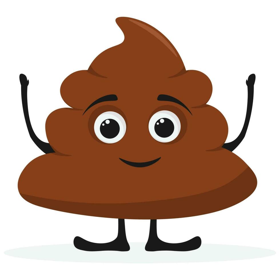 Cute smiling happy poop character. Shit mascot with emotion. Vector flat illustration