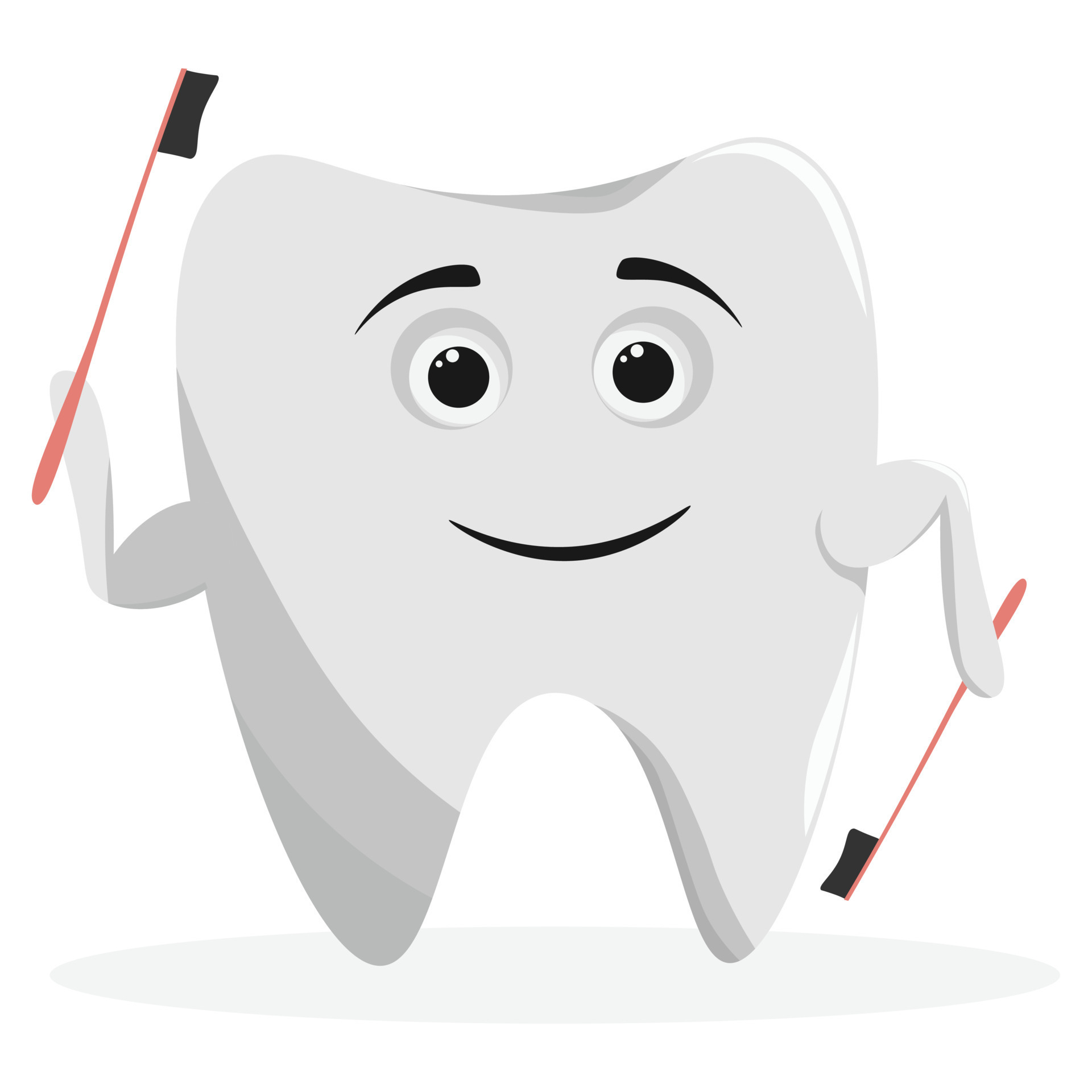 Cute Happy character tooth mascot holding toothbrush vector cartoon