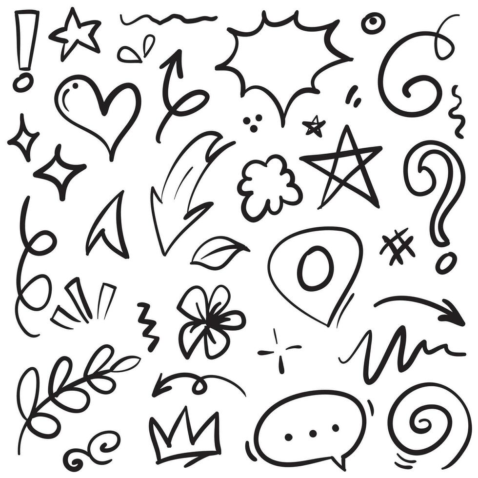 Doodle lines, Arrows, circles and curves vector.hand drawn design elements isolated on white background for infographic. vector illustration.