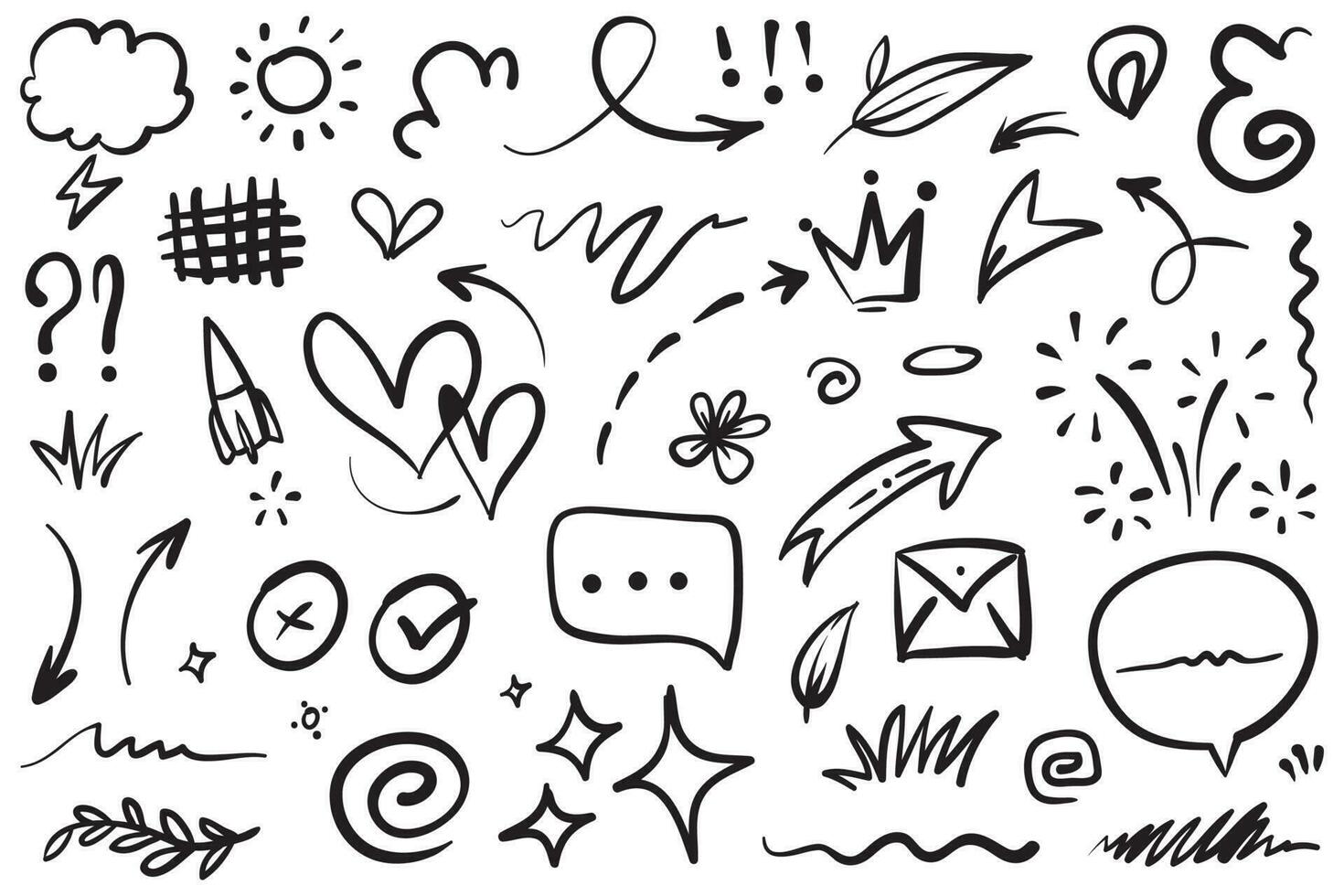 Doodle lines, Arrows, circles and curves vector.hand drawn design elements isolated on white background for infographic. vector illustration.